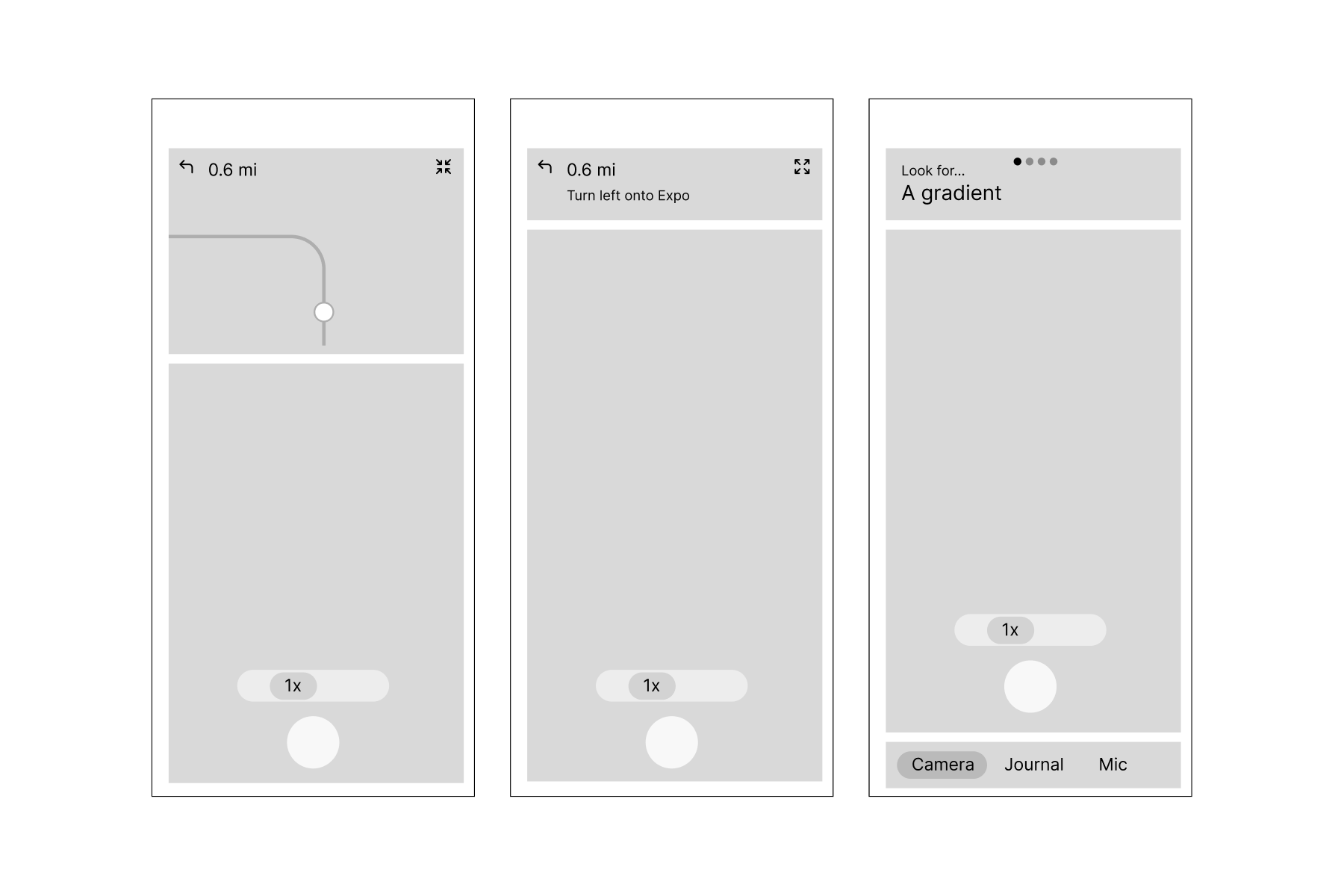 Low-fidelity Wander app flow focused on fast capture