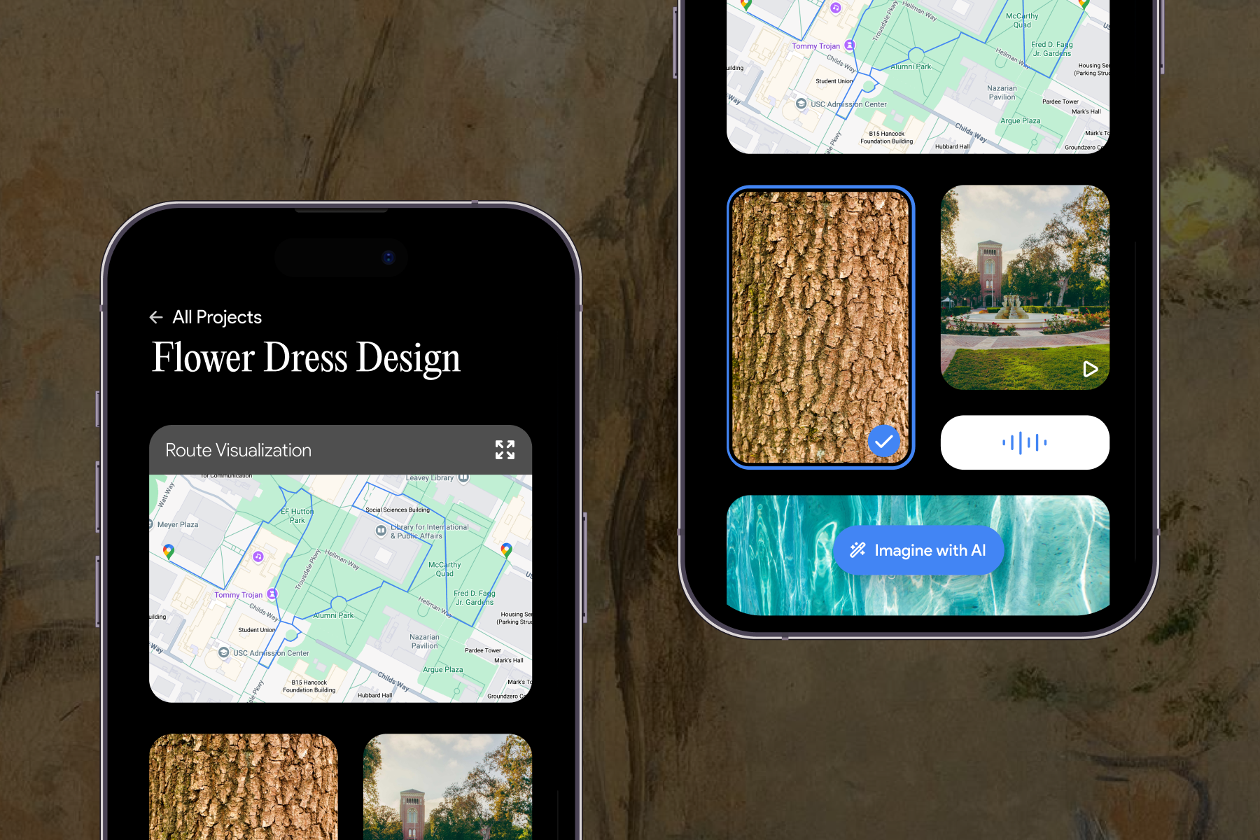 Wander screen for organizing collected inspiration and exporting to Google's AI tools